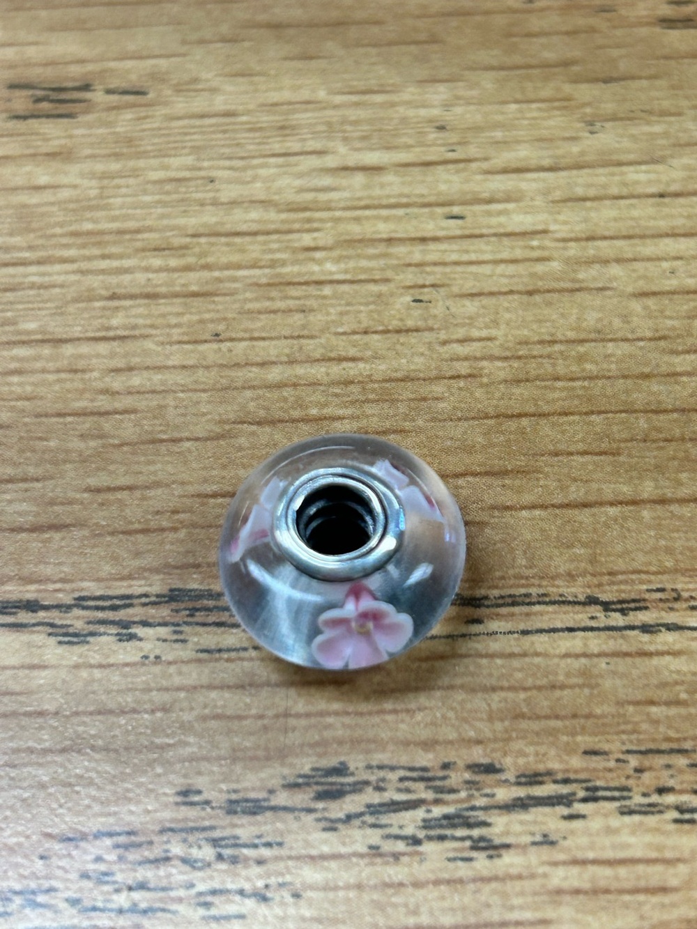 Pandora Pink Floral Glass Charm Bead